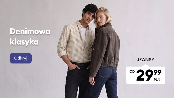 Promocja jeansów damskich i męskich w klasycznym stylu, dostępnych od 29,99 PLN