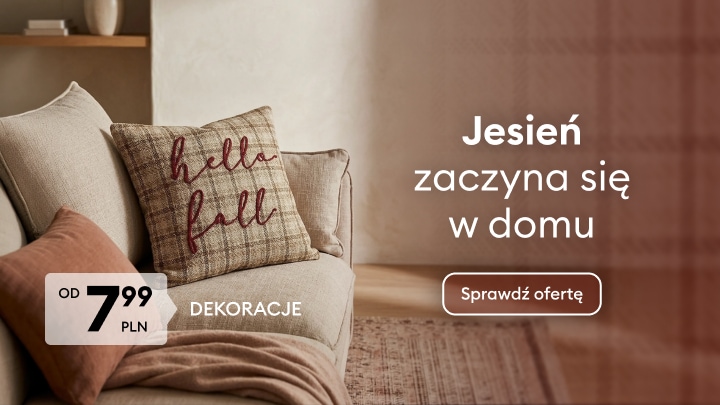 Promocja jesiennych dekoracji do domu i salonu z ofertą poduszek oraz dodatków wnętrzarskich od 7,99 PLN