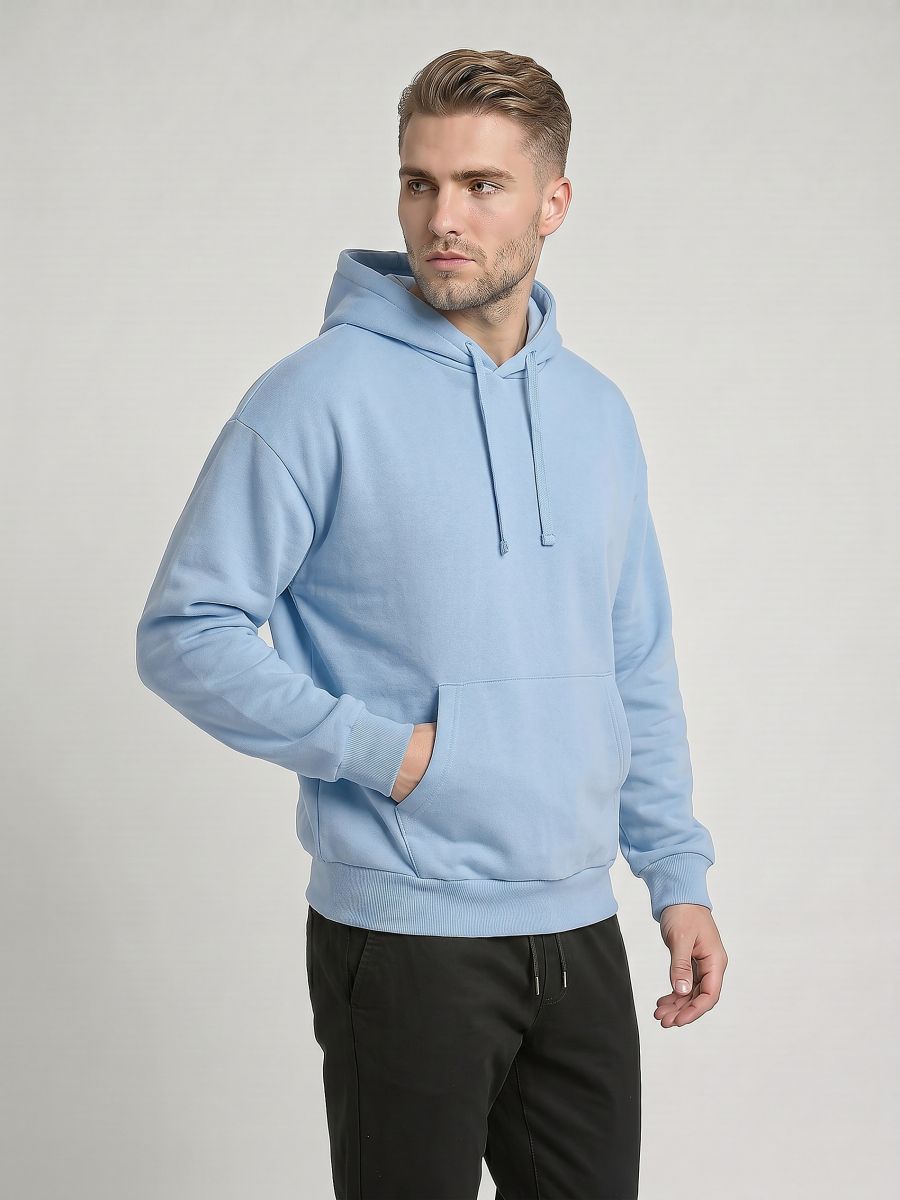 Bluza z kapturem comfort fit z domieszką bawełny - niebieski - SINSAY
