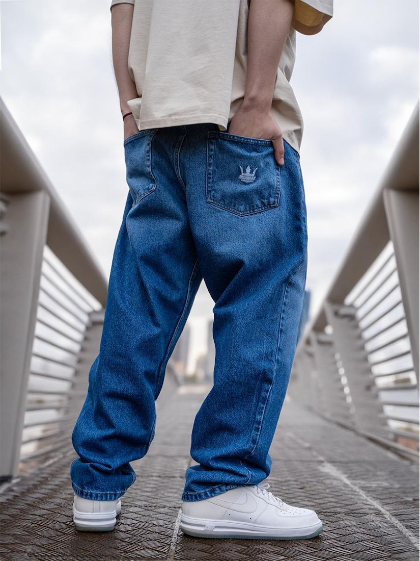 Spodnie Jeansowe Baggy Męskie Niebieskie Jigga Wear Crown M - niebieski - SINSAY