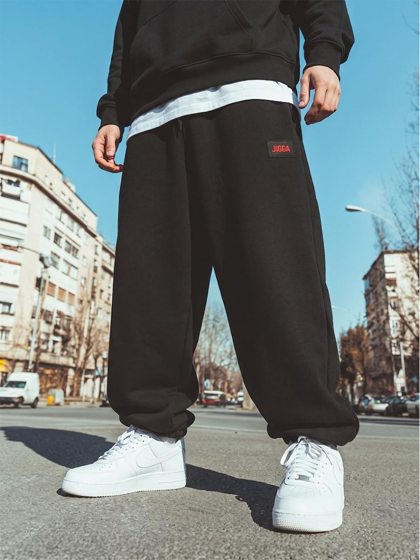 Spodnie Dresowe Baggy Fit Męskie Czarne Jigga Wear Badge M - czarny - SINSAY