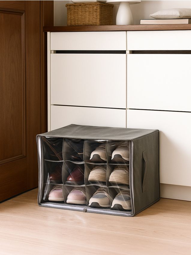 Materiałowy organizer na buty z przegródkami